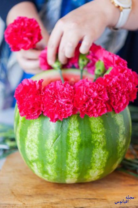 درست کردن گلدان هندوانه ای,ساخت گلدان با هندوانه