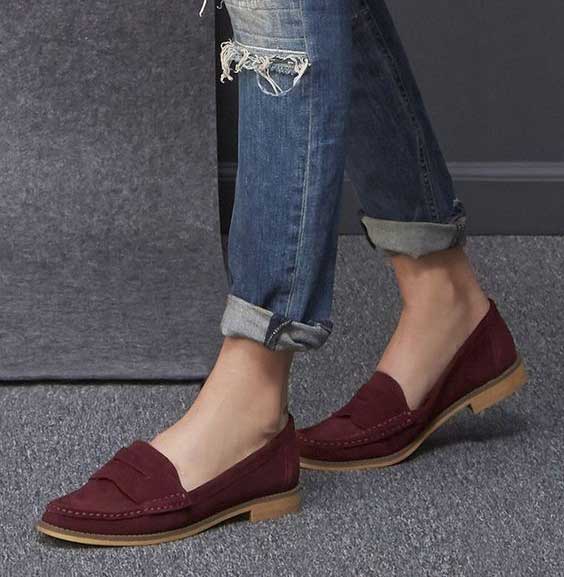مدل کفش کالج زنانه اسپرت - زرشکی - جیر