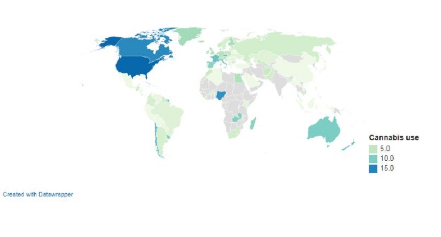 1 53 - میزان مصرف ماری‌جوآنا در سراسر جهان روی نقشه